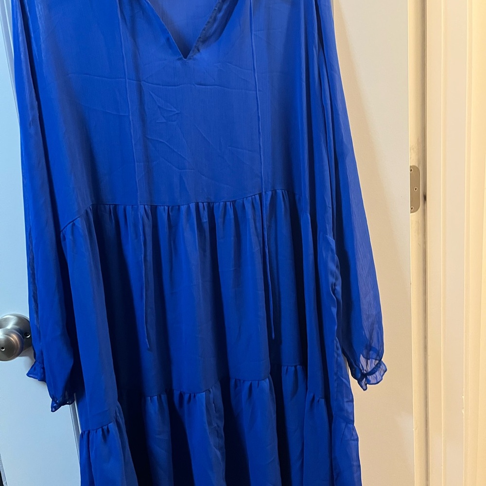 EVRI Blue V-Neck Bishop Sleeve Sundress